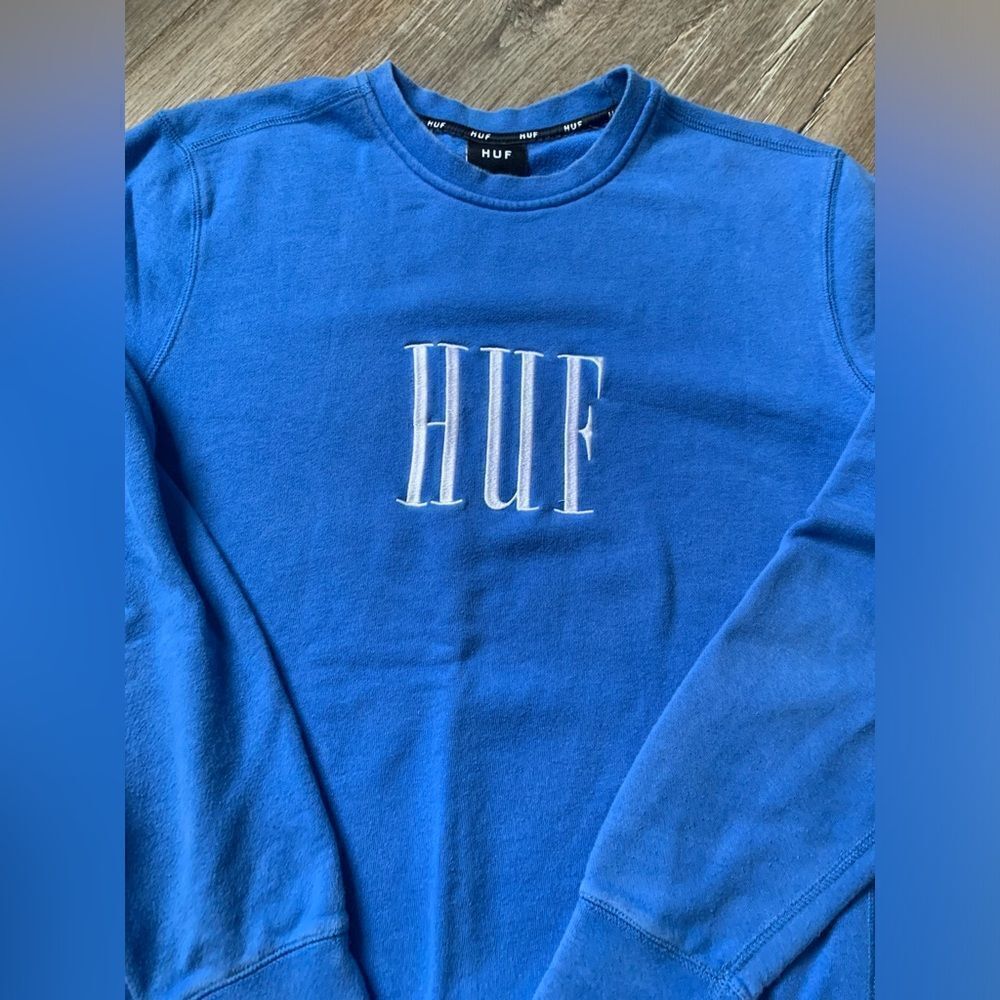 HUF Sweatshirt Crewneck Embroidered Blue White Size S - Picture 6 of 11